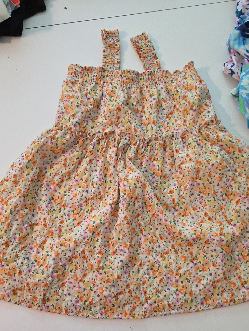 Old Navy Floral Smocked Dress in Cream, Orange & Pink